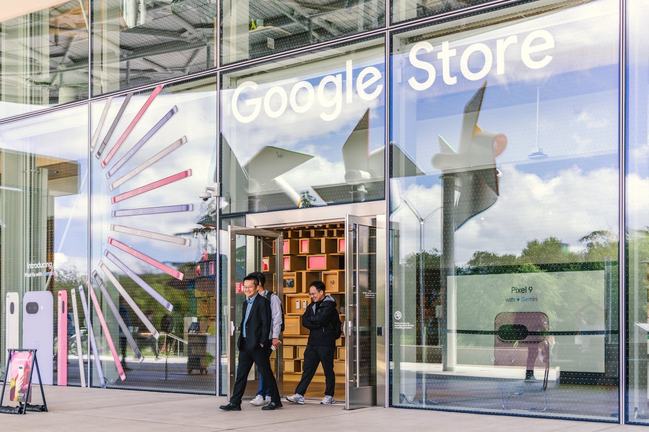 about-01 Bright and modern Google Store entrance with clear glass facade in Mountain View, California.